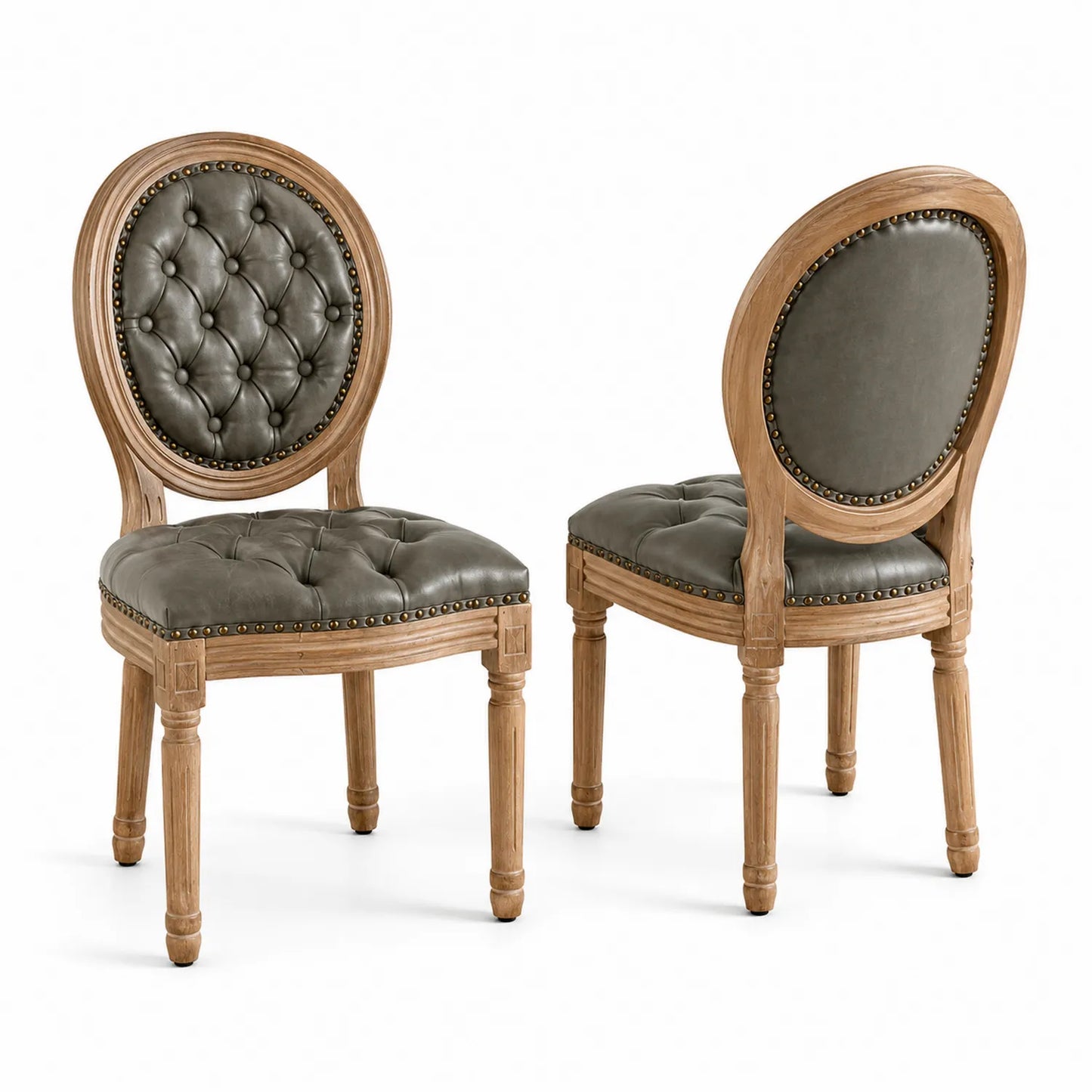 Conjunto de 2 sillas ovaladas de cuero sintético y madera