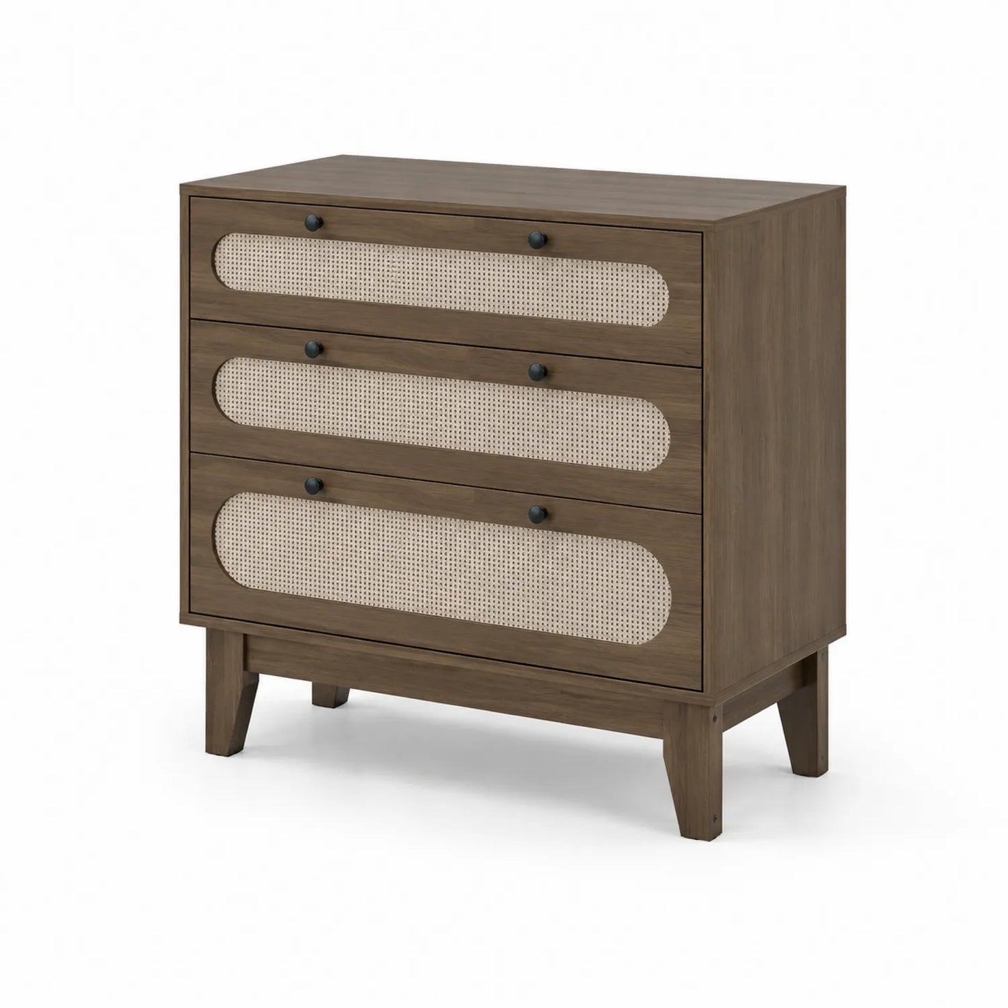Cajonera de Madera con Rejilla de Ratán y 3 Cajones Marrón