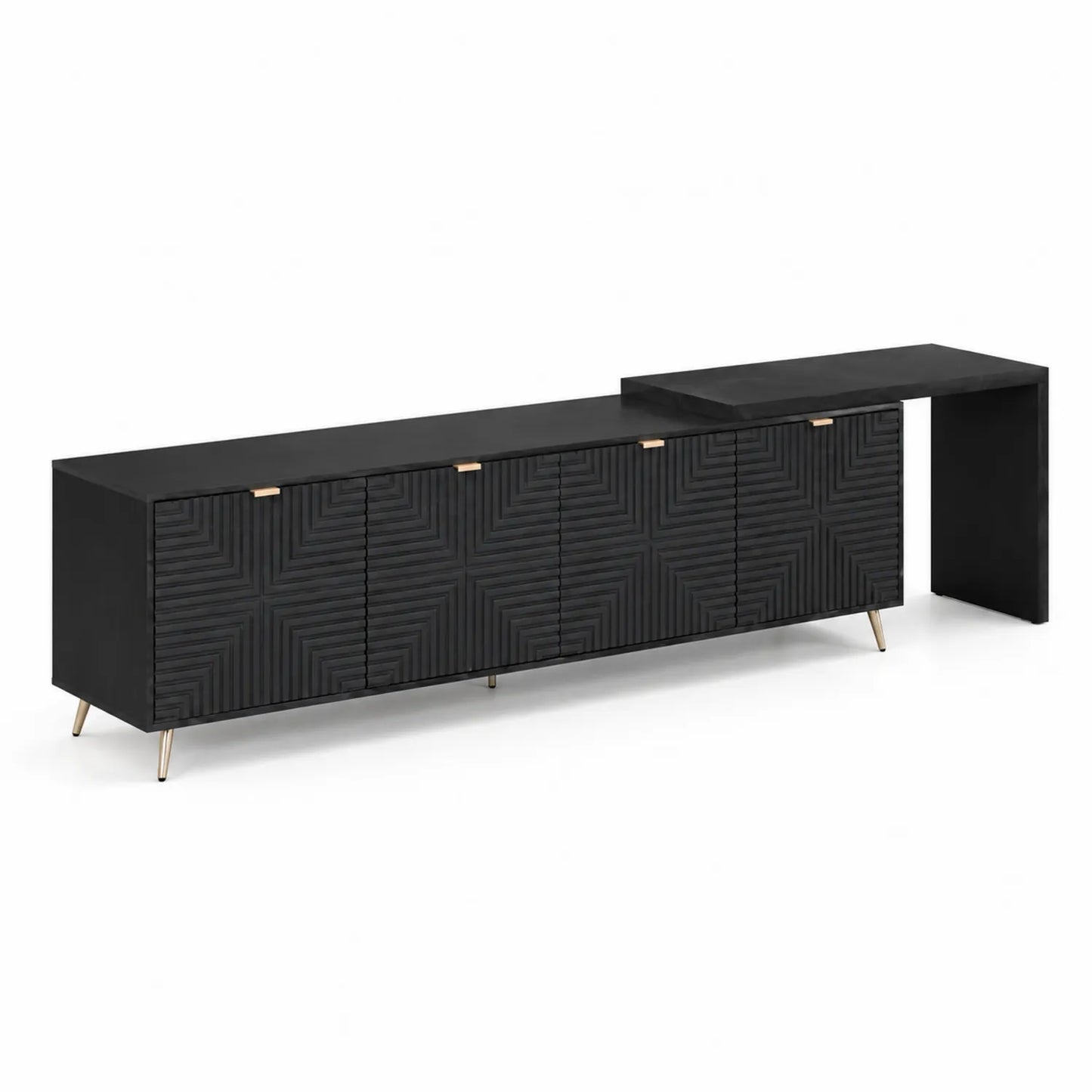 Mueble de TV de Madera y Metal con Patrones Geométricos Negro