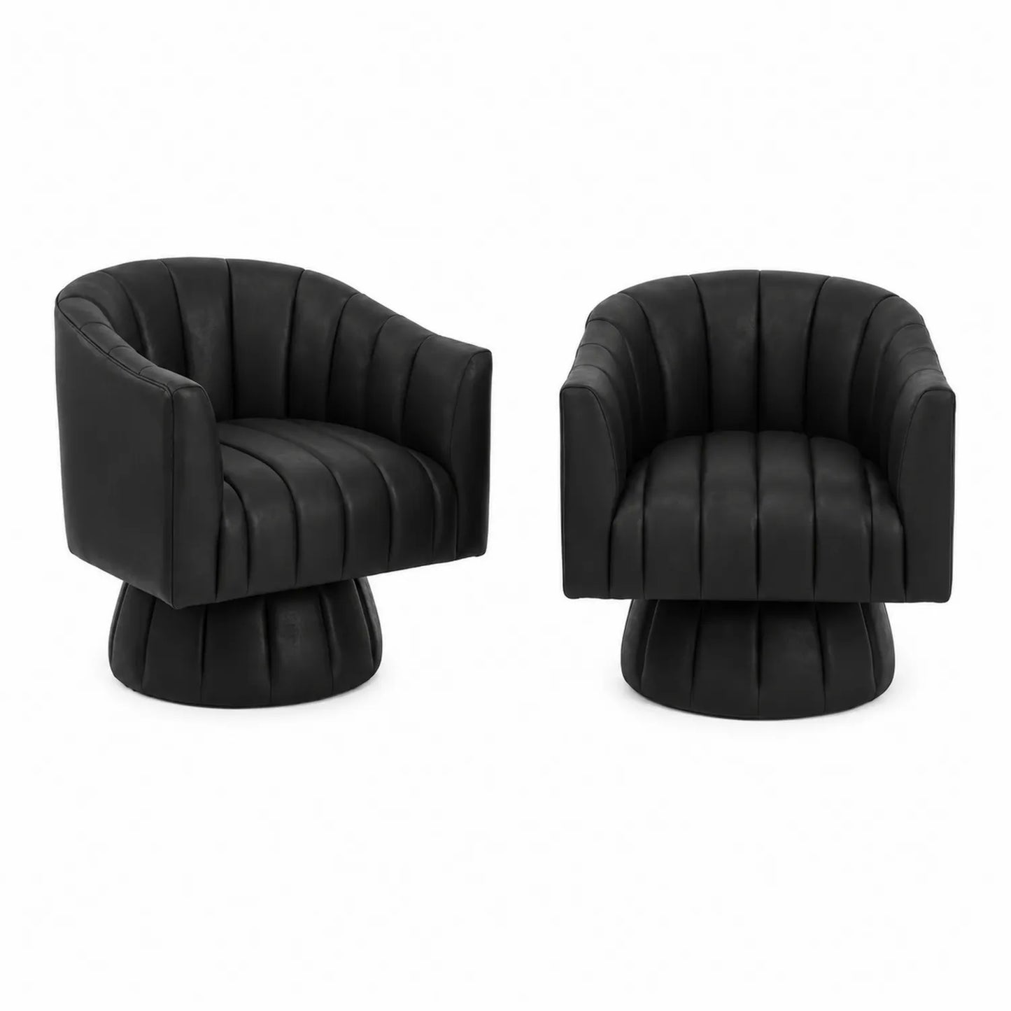 Conjunto de 2 sillones giratorios de cuero negro