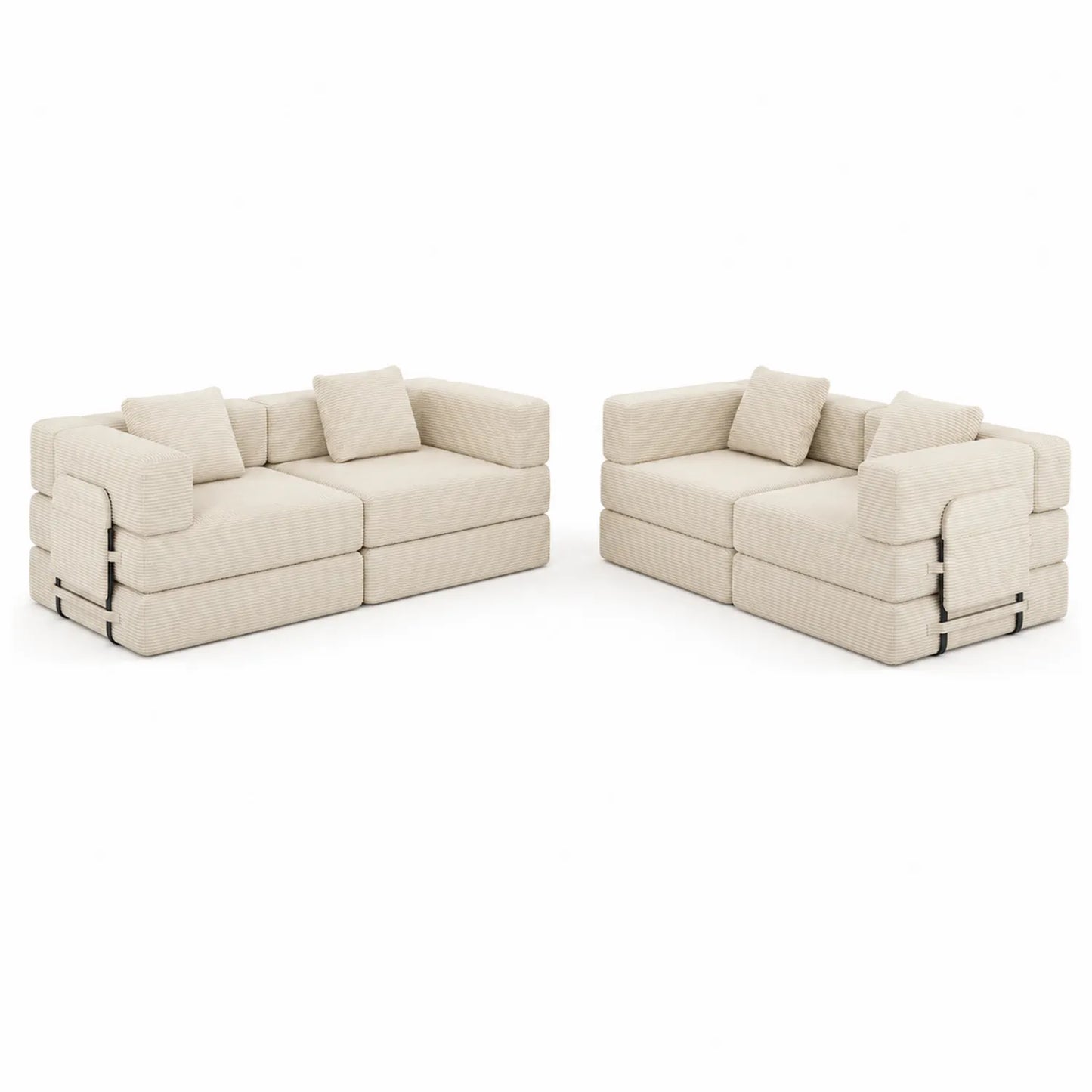 Conjunto de sofás modulares de tela beige