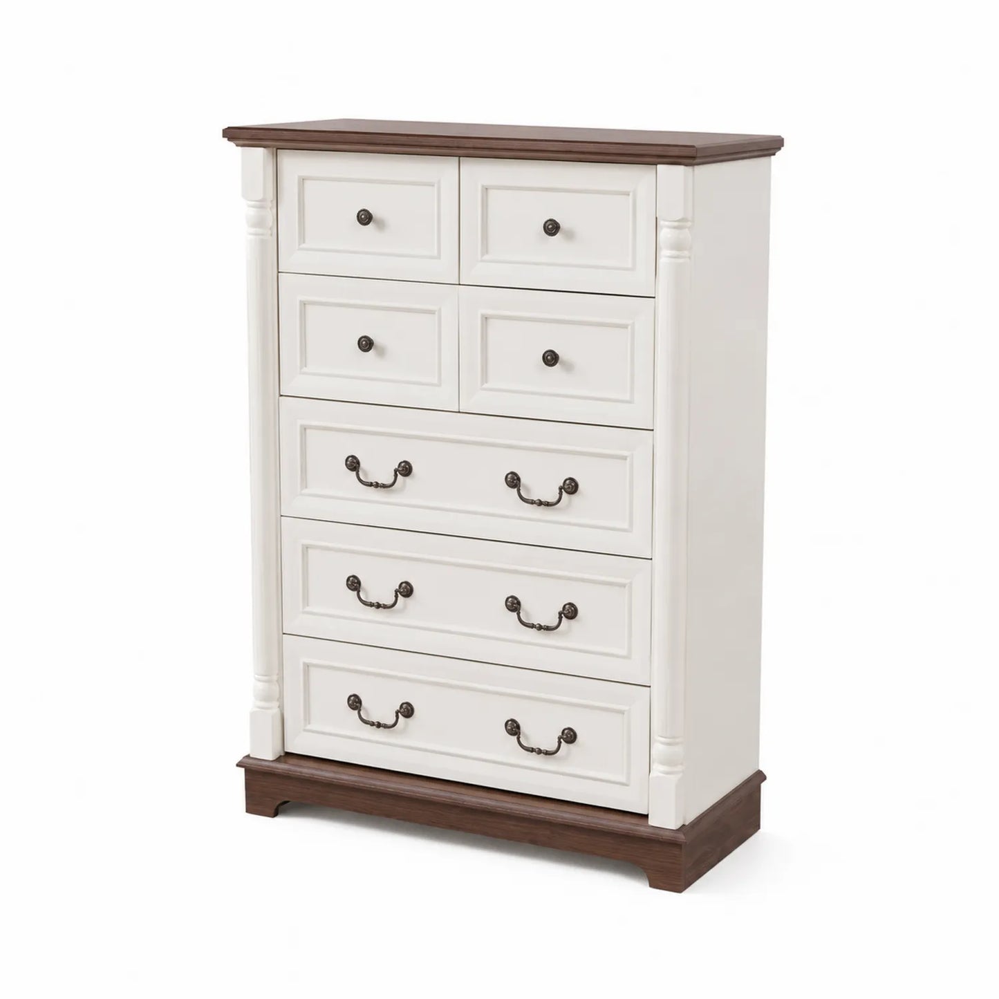 Cómoda de Madera con 6 Cajones Blanco y Nogal