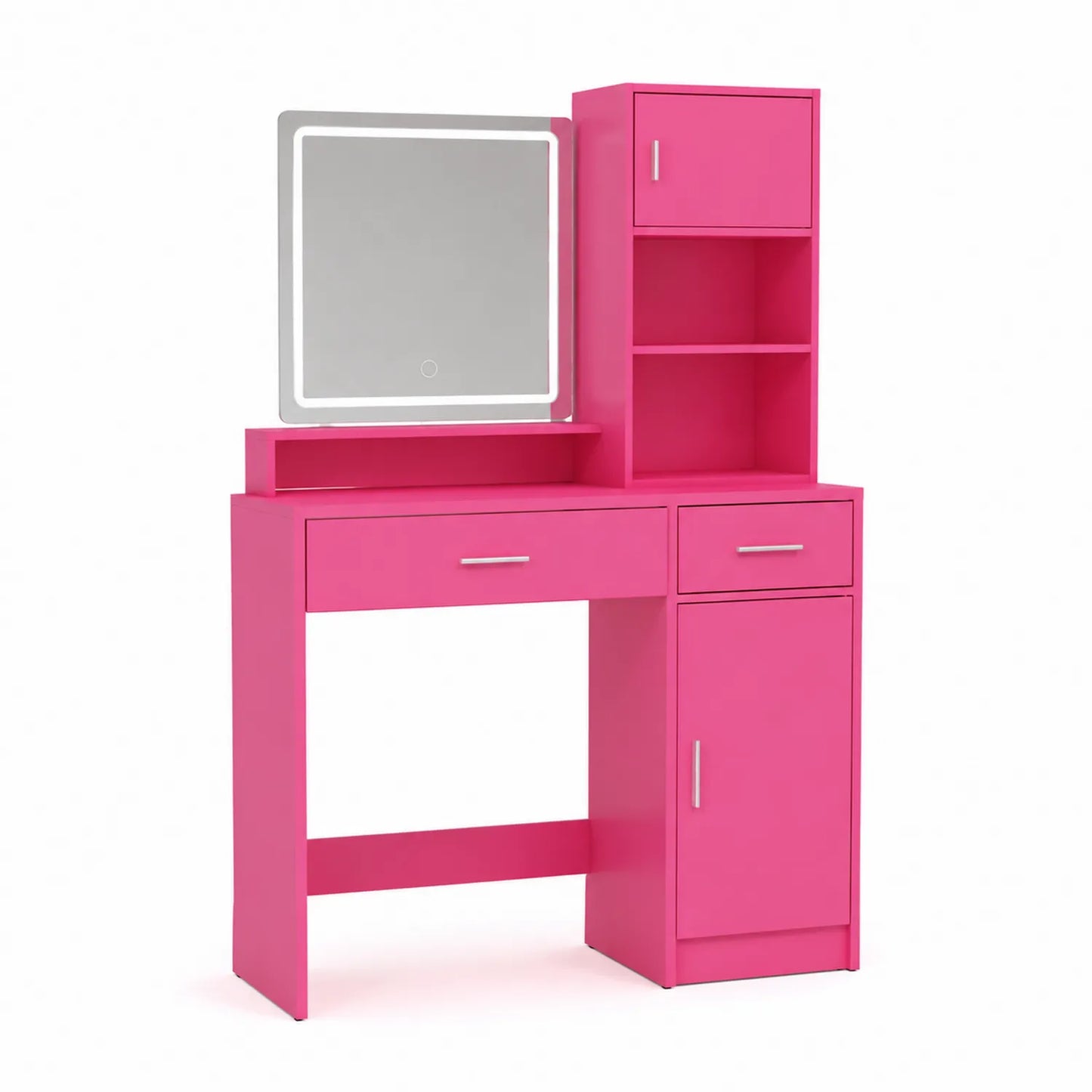 Tocador de MDF Rosa con Espejo LED y Almacenamiento
