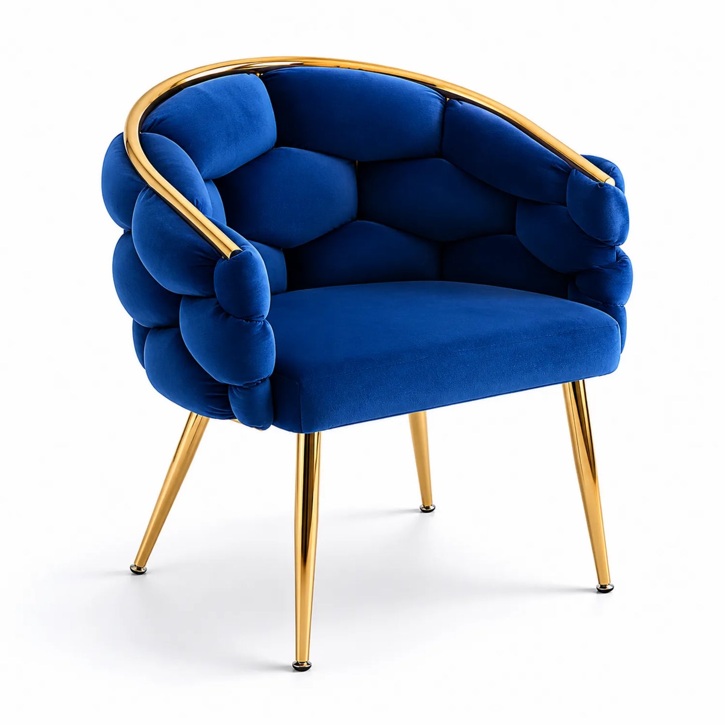 Silla de Terciopelo Azul con Patas de Metal Dorado