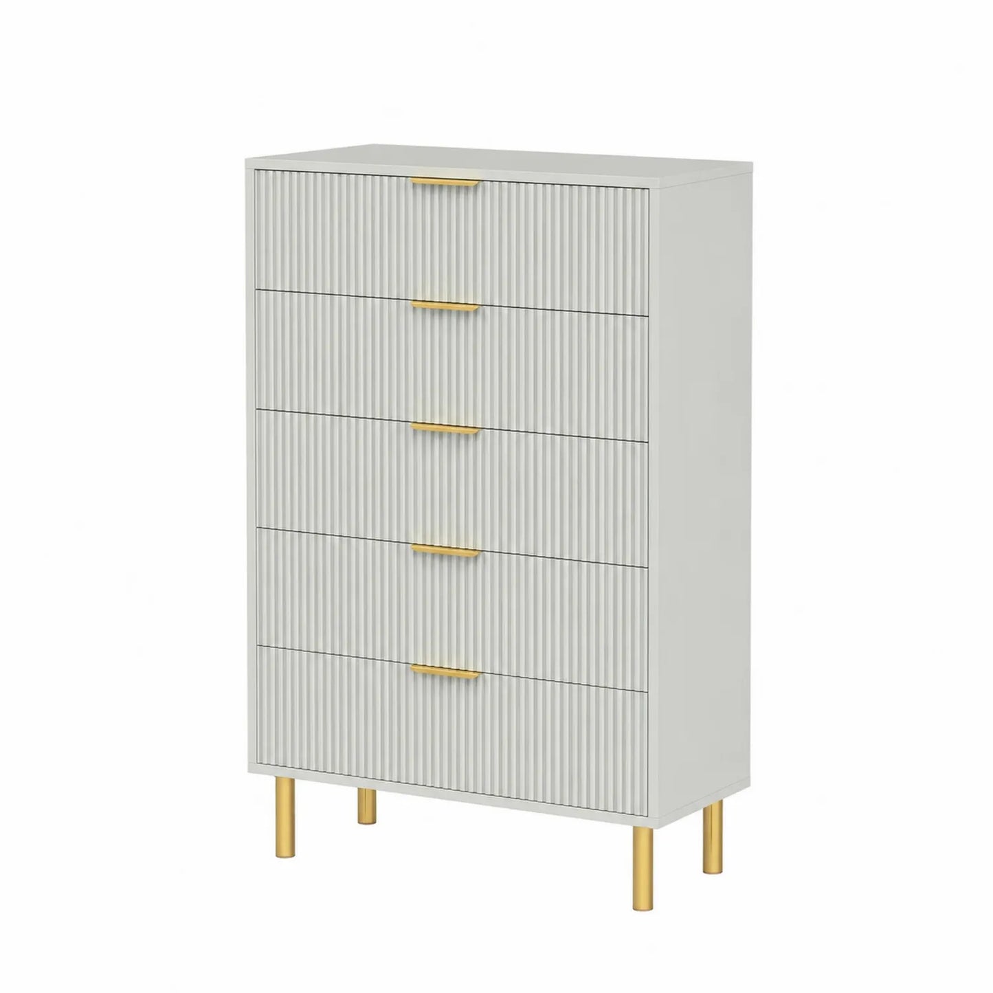 Cajonera de MDF y Metal con 5 Cajones en Blanco y Dorado
