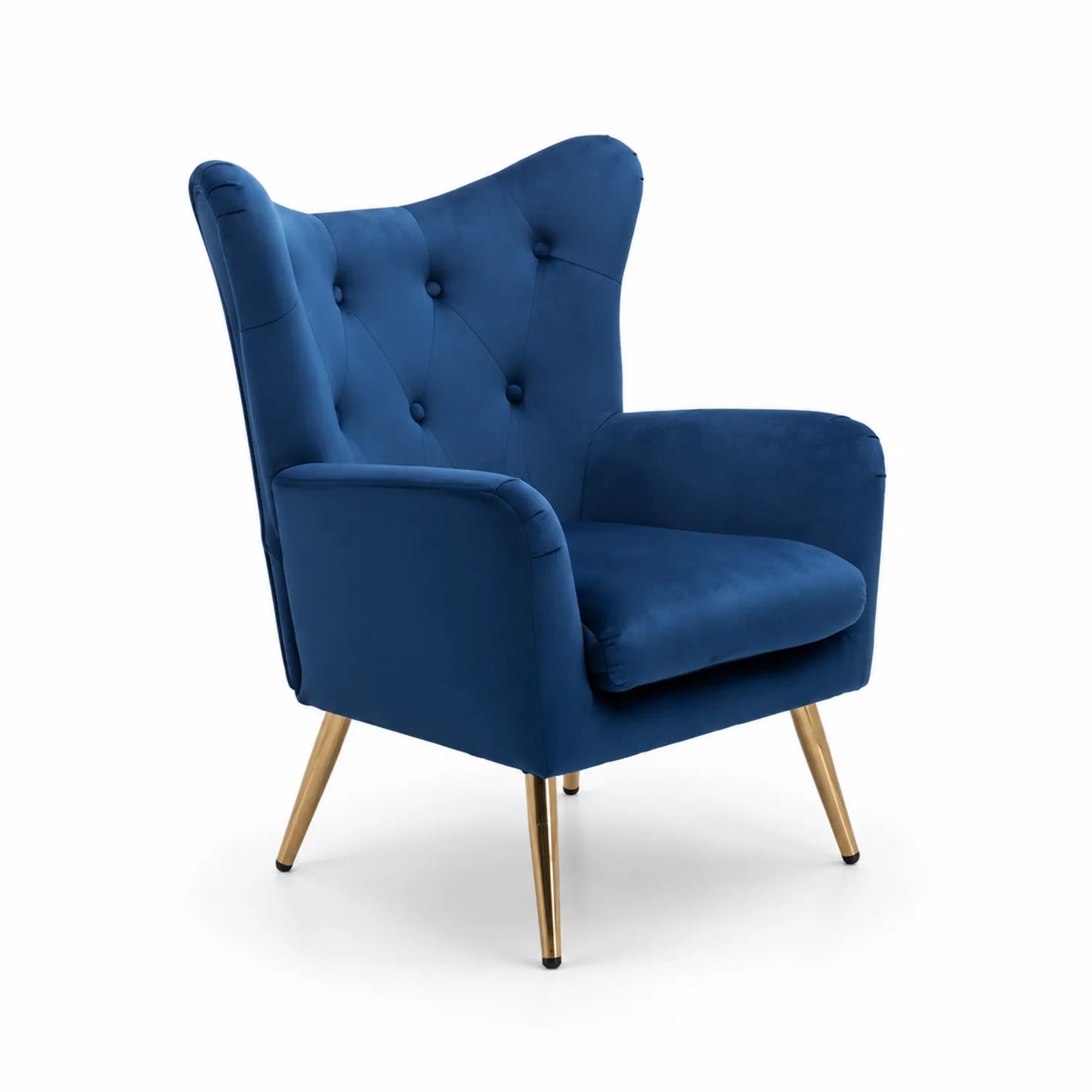 Sillón de Terciopelo Azul con Patas de Metal
