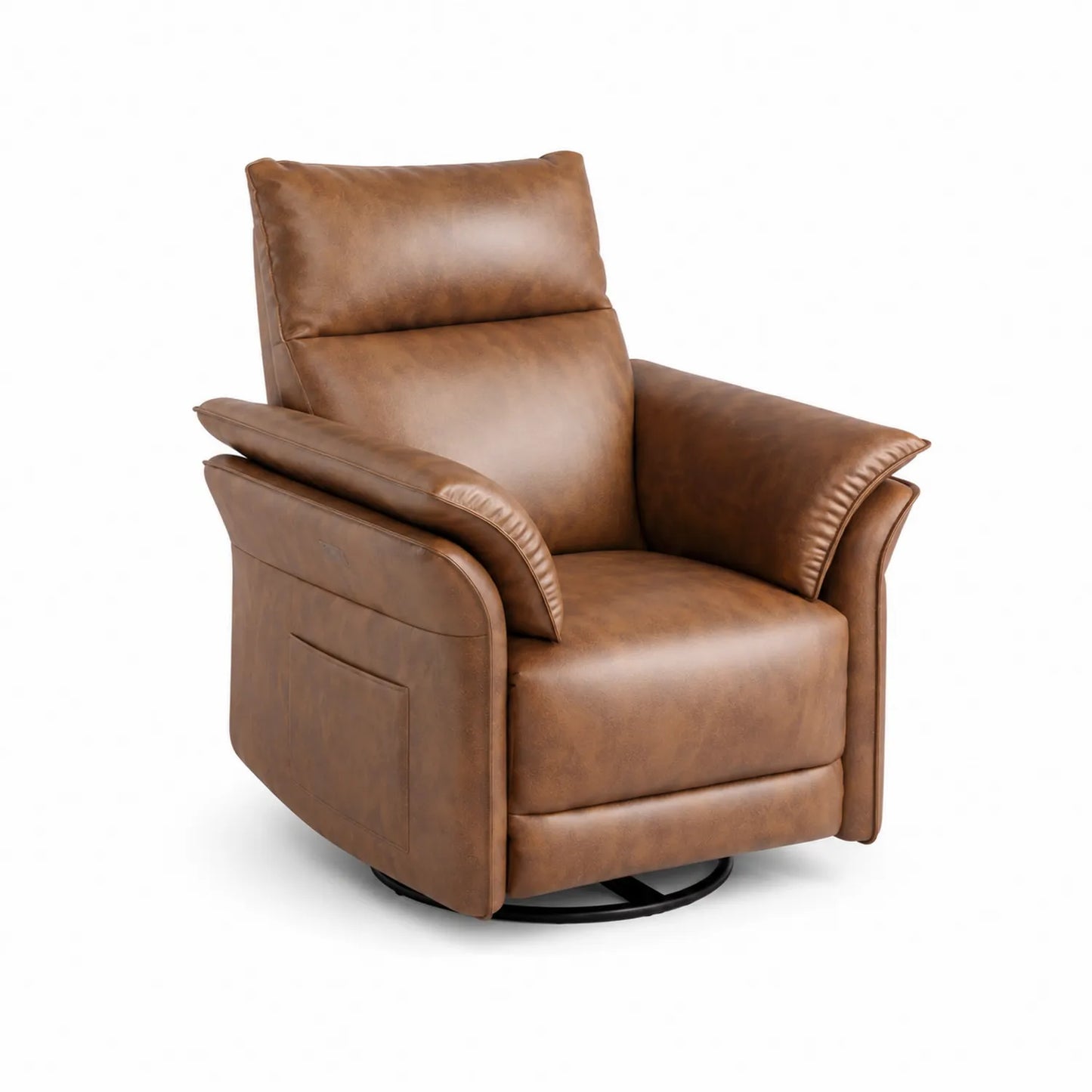 Sillón giratorio reclinable de cuero sintético marrón