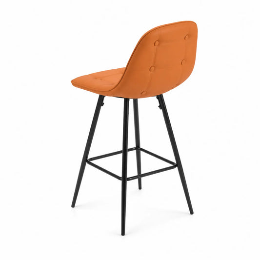 Taburete de Cuero Sintético Naranja con Patas de Metal Negro