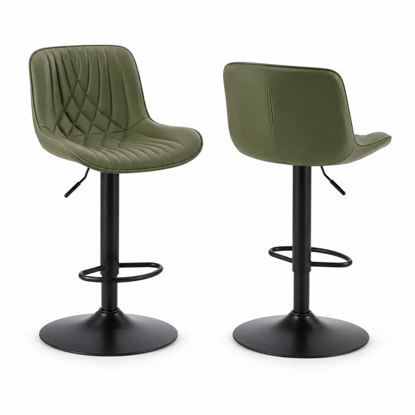 Taburete de bar con piel sintética verde y base de metal negra