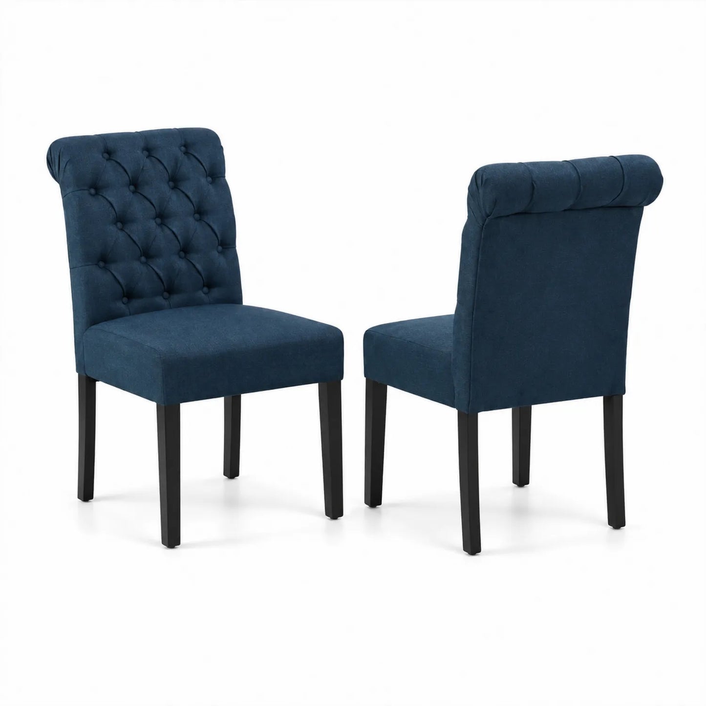 Juego de 2 sillas de comedor tapizadas en poliéster azul con patas de madera