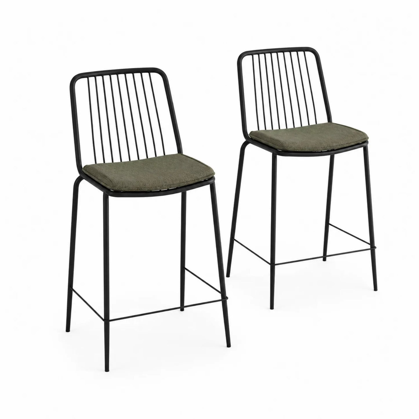 Juego de 2 taburetes de metal con cojín Verde