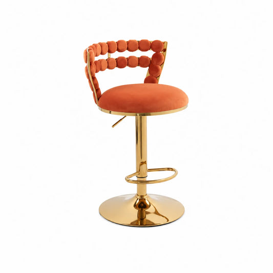 Taburete de Bar de Terciopelo Naranja con Base Dorada
