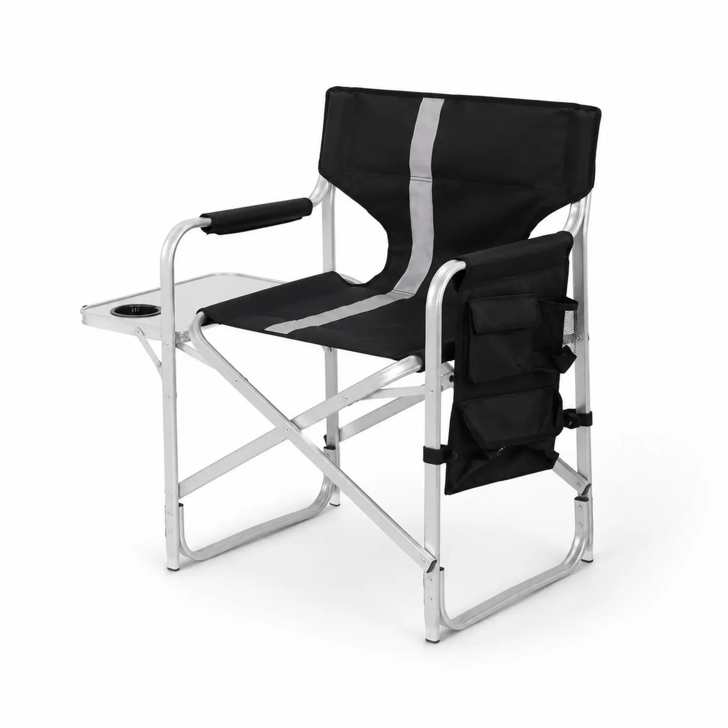 Silla de director de Aluminio negro con bandeja plegable