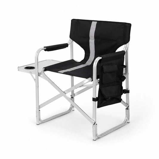 Silla de director de Aluminio negro con bandeja plegable