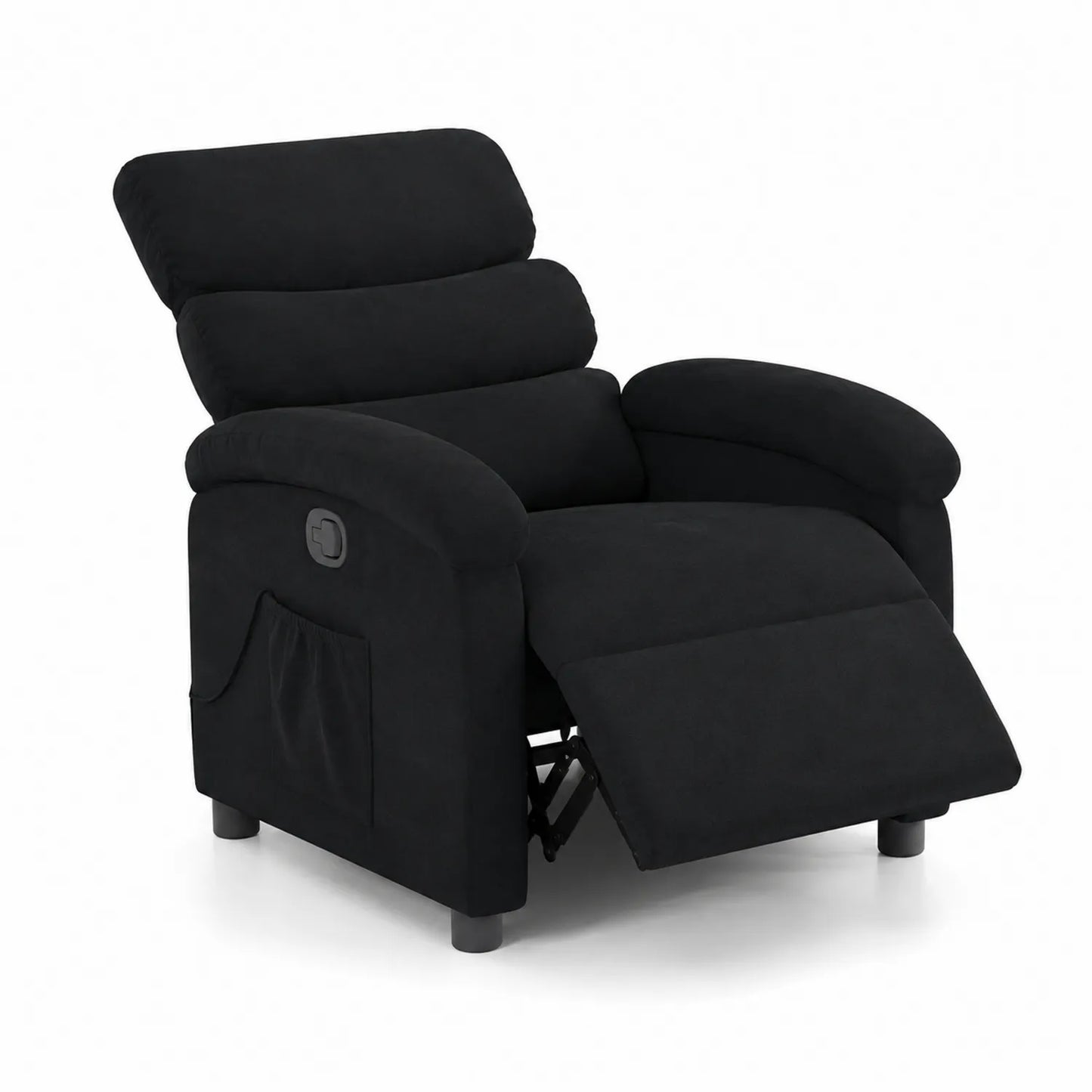 Sillón reclinable de poliéster negro con estructura de madera