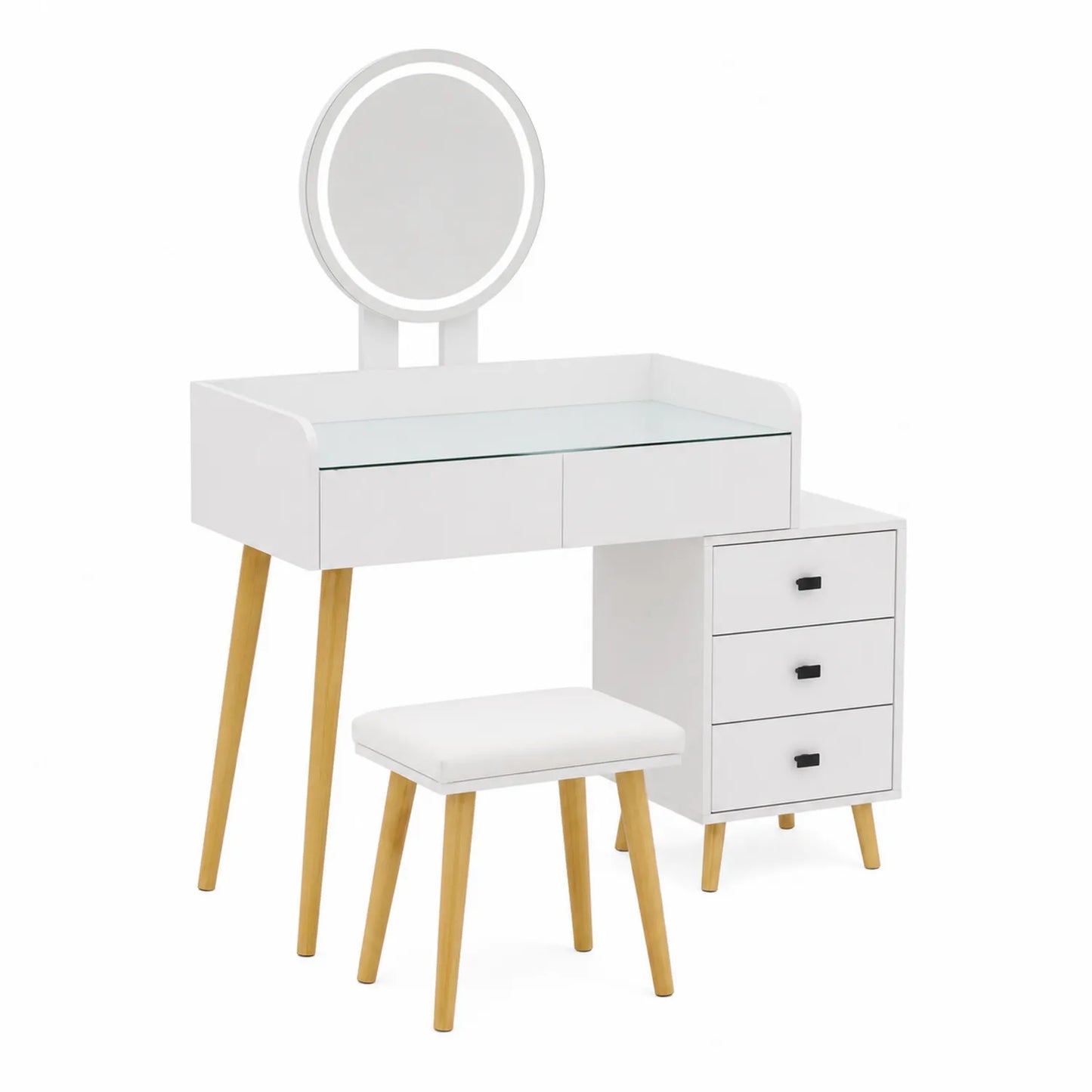 Tocador de Madera Blanca con Espejo LED