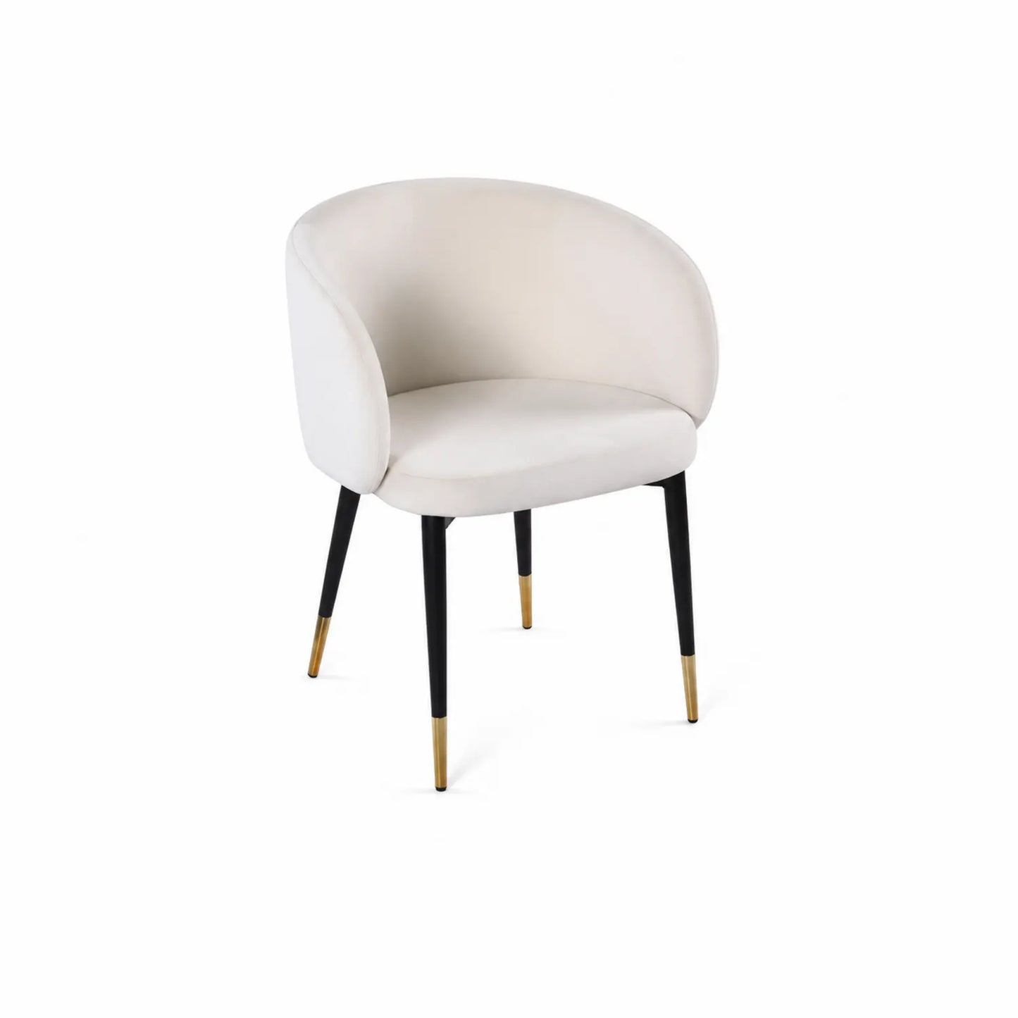 Silla de comedor de terciopelo beige con patas de metal y detalles dorados
