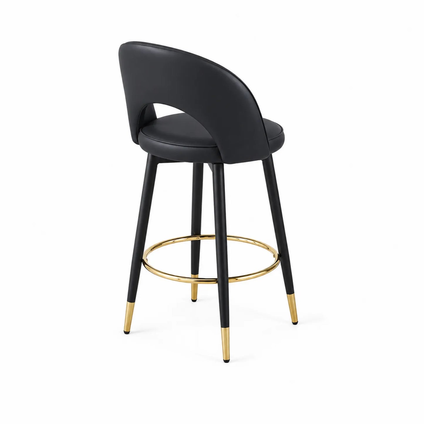 Taburete de Bar de PU Negro con Detalles Dorados