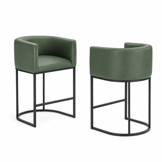 Conjunto de taburetes de bar de cuero PU verde y base de metal negro