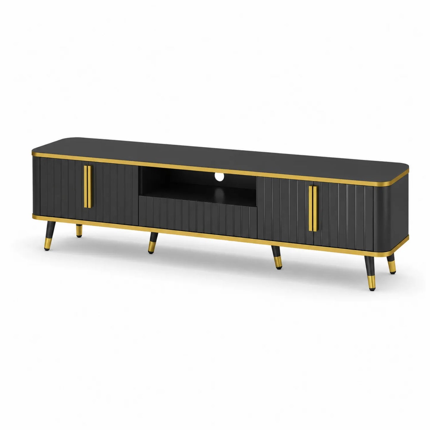 Mueble de TV de madera MDF y metal negro y dorado 180x40x50 cm