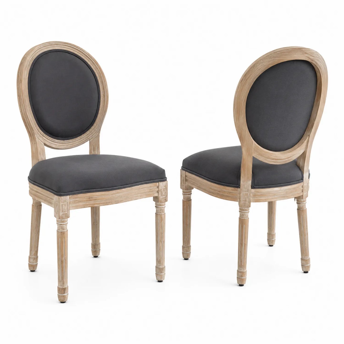 Juego de 2 Sillas de Comedor Ovaladas Tela Gris Madera Roble