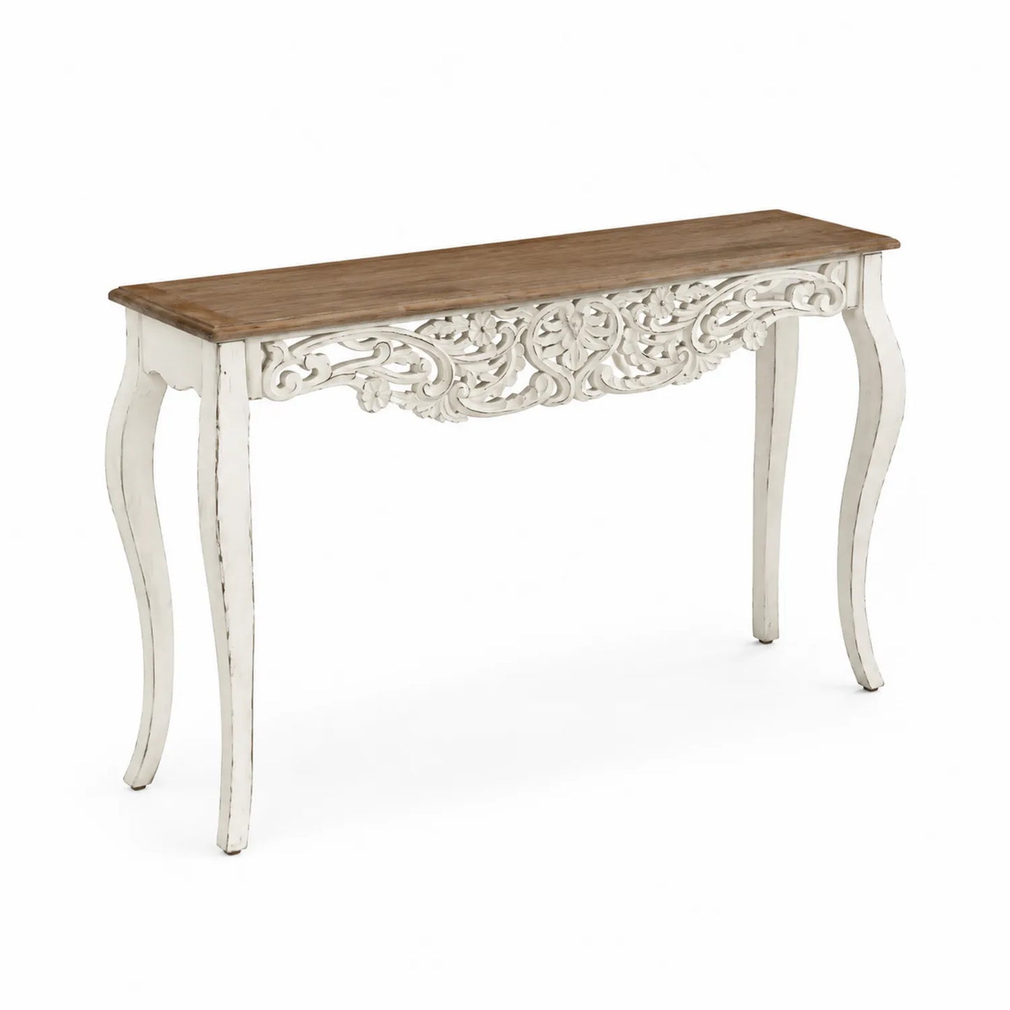 Mesa consola de madera tallada color Blanco y Marrón