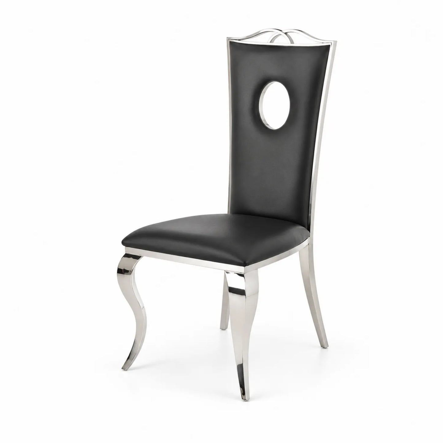 Silla de comedor de acero inoxidable con asiento de PU Negro