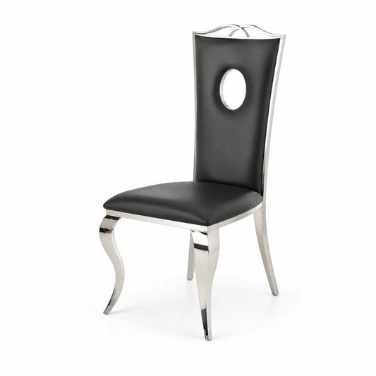 Silla de comedor de acero inoxidable con asiento de PU Negro