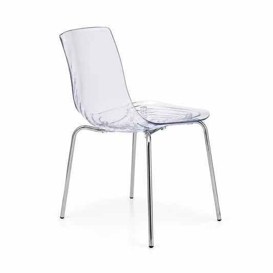 Silla de comedor de policarbonato transparente y acero cromado
