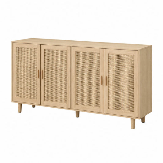 Aparador de Madera de Roble y Ratán 150x40x85 cm