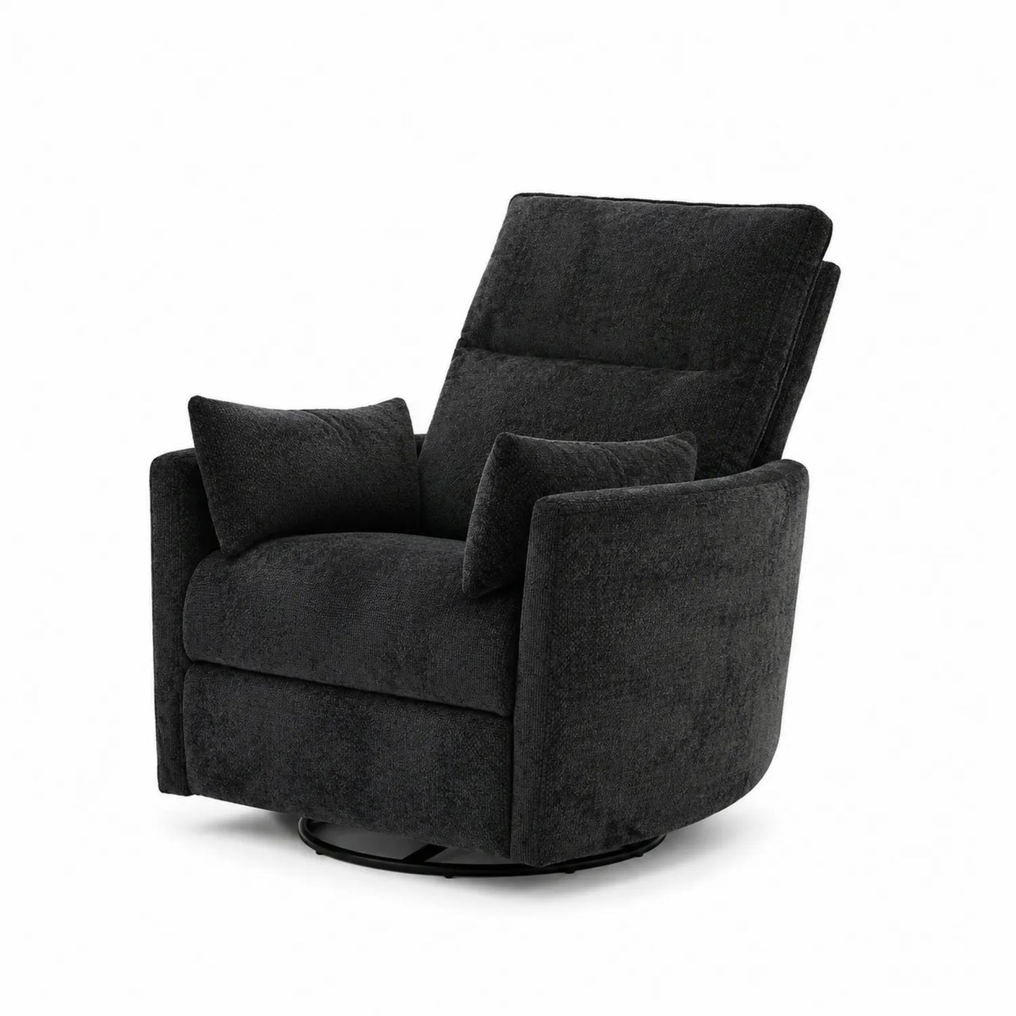 Silla Reclinable Giratoria de Tela de Microfibra Negra