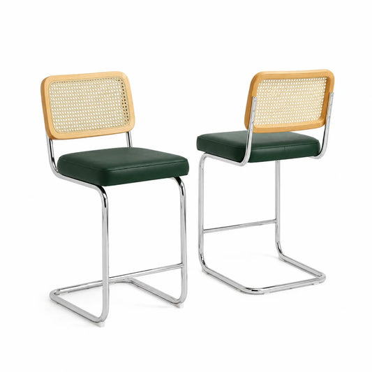 Juego de Taburetes de Cuero Sintético y Rattán Verde